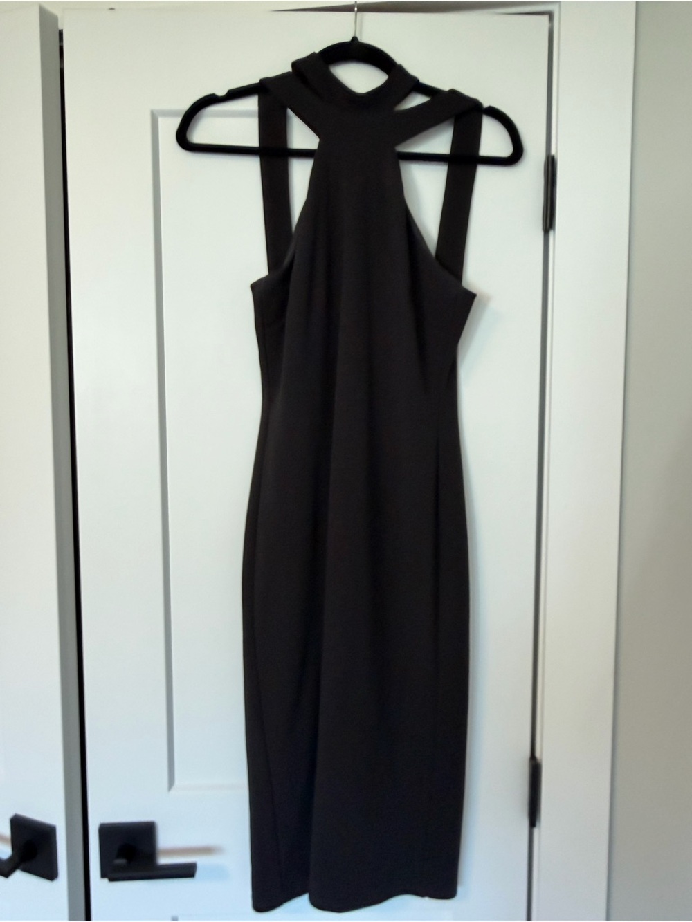 bebe Black Halter Midi Dress with Strappy Neckline